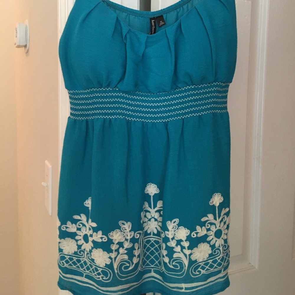 Embroidered aqua tank top